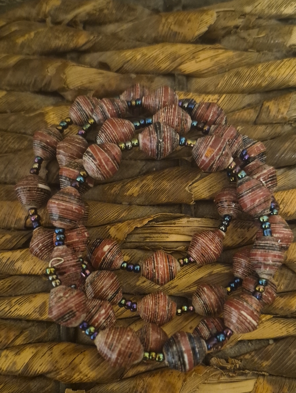 Boho Handcrafted Eco-Friendly Rolled Paper Beaded Multi-Row Coil Bracelet